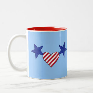 Tasses Cœur Rouge Blanc Bleu Étoiles et Rayures