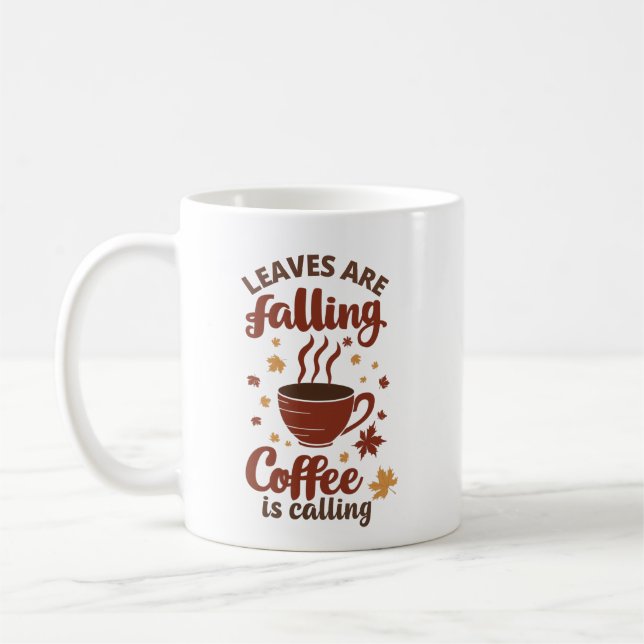 Tasses d'automne à café appelant les feuilles qui  (Gauche)