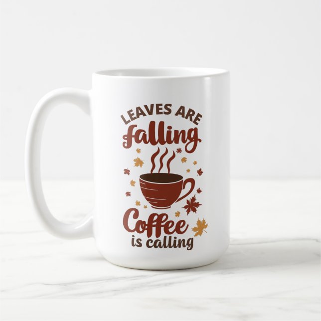 Tasses d'automne à café en feuilles tombantes (Gauche)