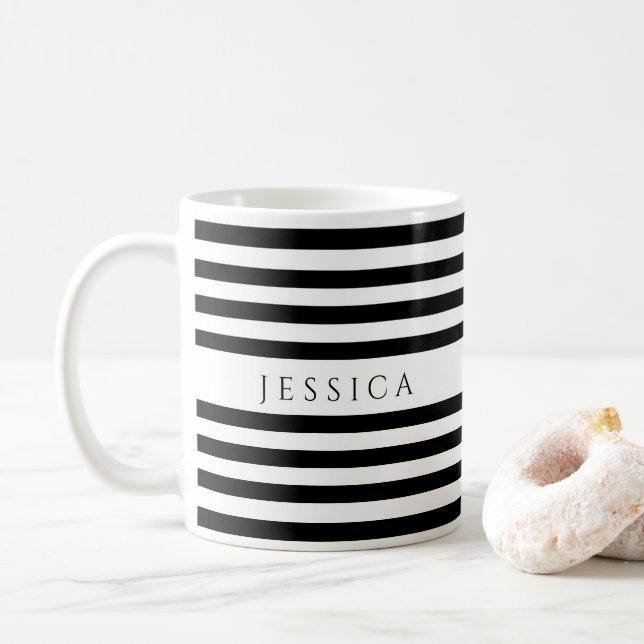 Tasses de café à motif rayé noir et blanc tendance (Avec donut)