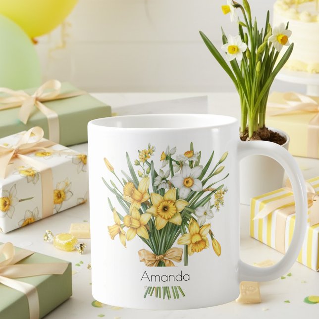 Tasses de café d'anniversaire de mars jonquilles j (Créateur téléchargé)