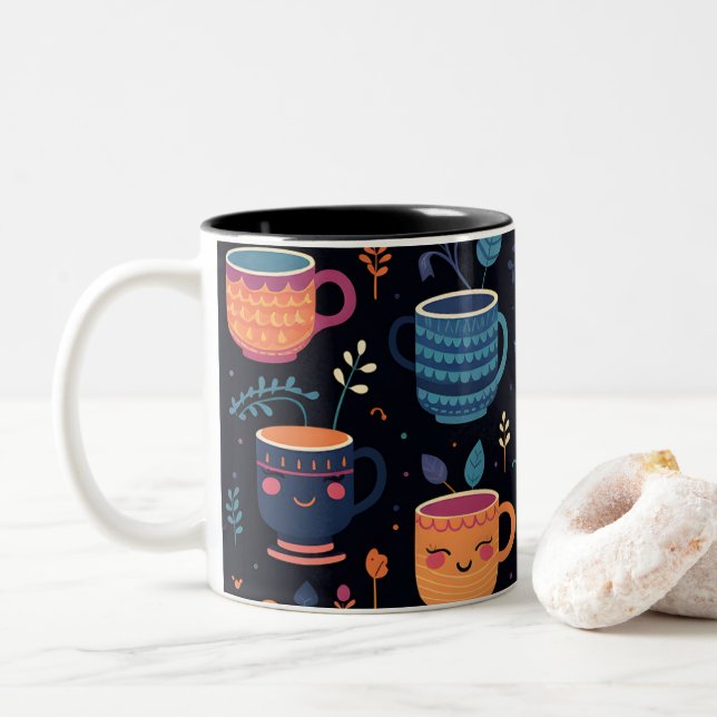 Tasses de café Kawaii mignonnes avec des visages s (Avec donut)
