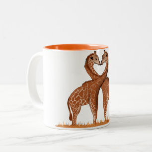 Tasses de coeur d'amour de girafes