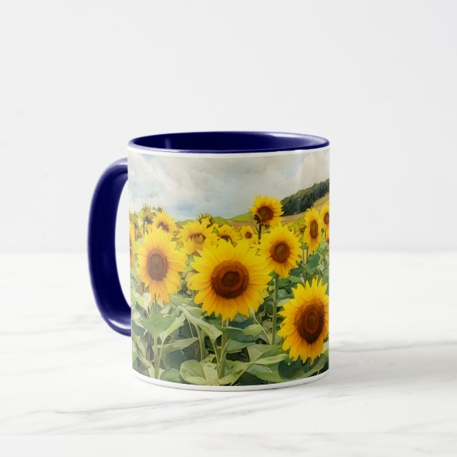 Tasses de fleurs de tournesols sur une colline Mug (Devant gauche)