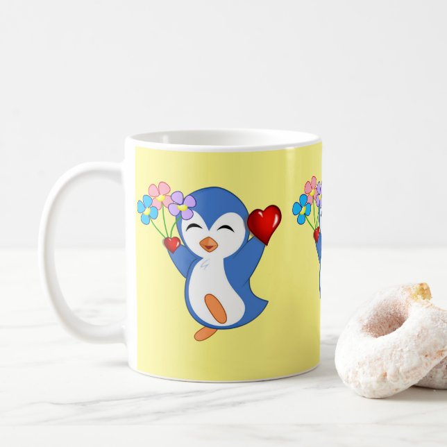 Tasses de la Saint-Valentin Cœurs de pingouin (Avec donut)