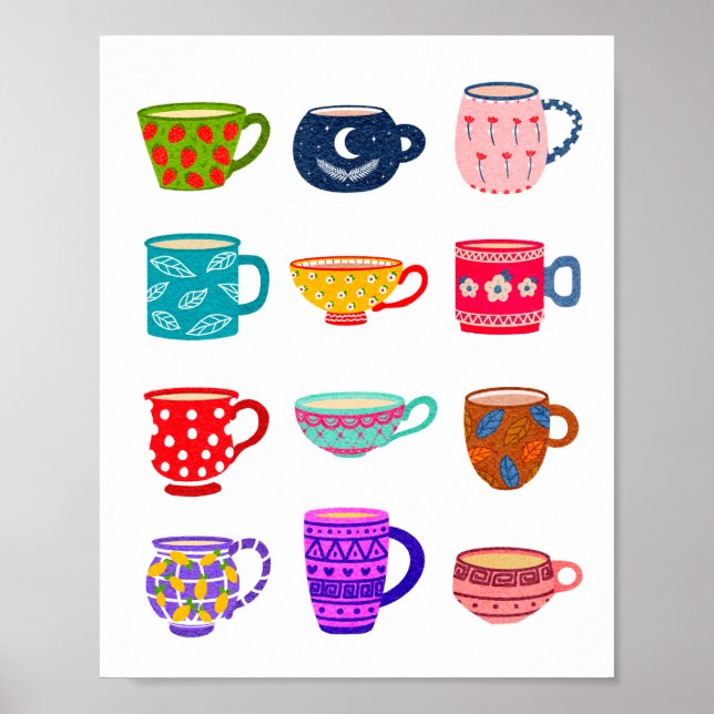 Tasses de Thé à l'Aquarelle pour Décoration de Cui (Devant)