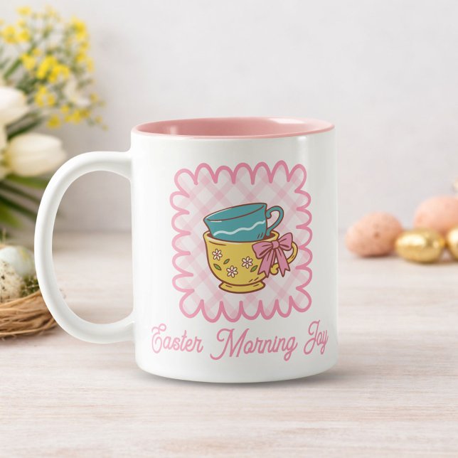 Tasses de thé de joie de Pâques matin gingham mign (Créateur téléchargé)