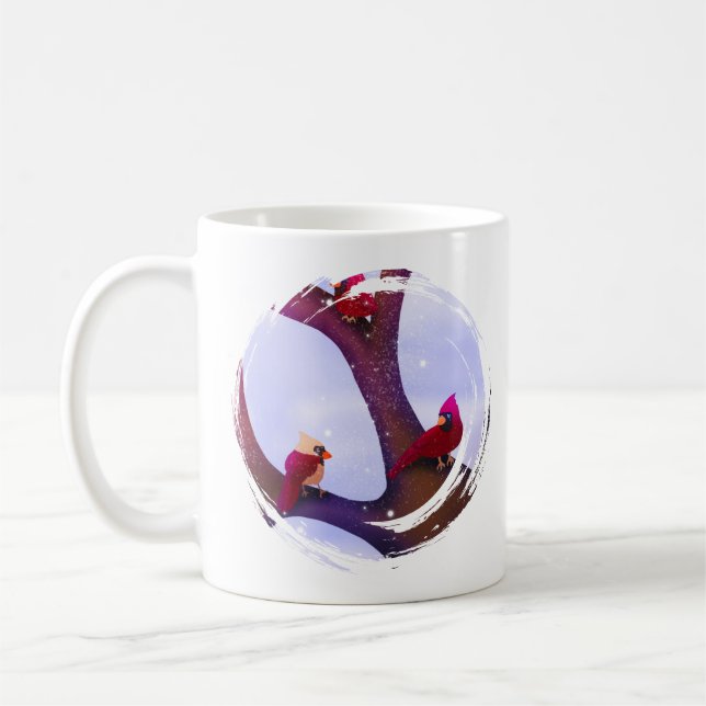 Tasses de vacances avec des cardinaux perchés sur  (Gauche)