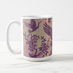 Tasses Grues Violettes et Fleurs de Cerisier