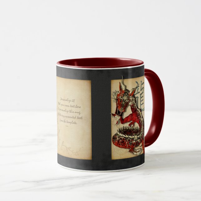 Tasses personnalisées par dragon rouge chinois (Devant droit)