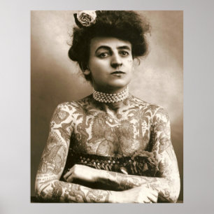 Tatouage avec perles, affiche de la dame victorien
