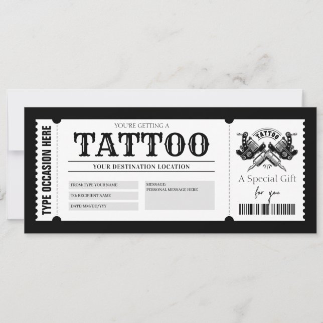 Tatouage ÉDITABLE Carte Cadeau Chèque Cadeau (Devant)