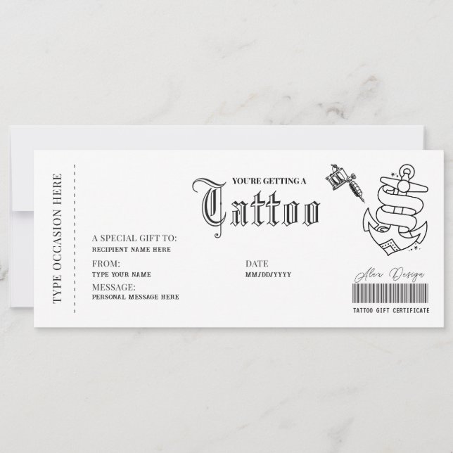 Tatouage Simple Carte Cadeau Bon D'encrage (Devant)