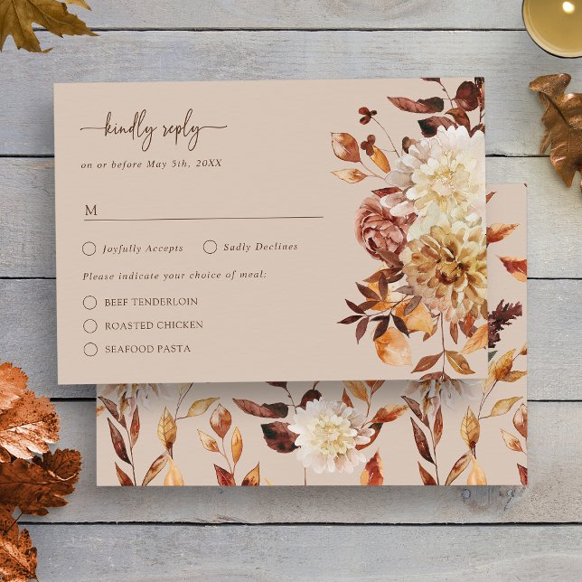 Taupe Automne Russe Feuille carte RSVP (Taupe Autumn Rustic Leaves Floral RSVP Enclosure Card by Painted Paperie
)