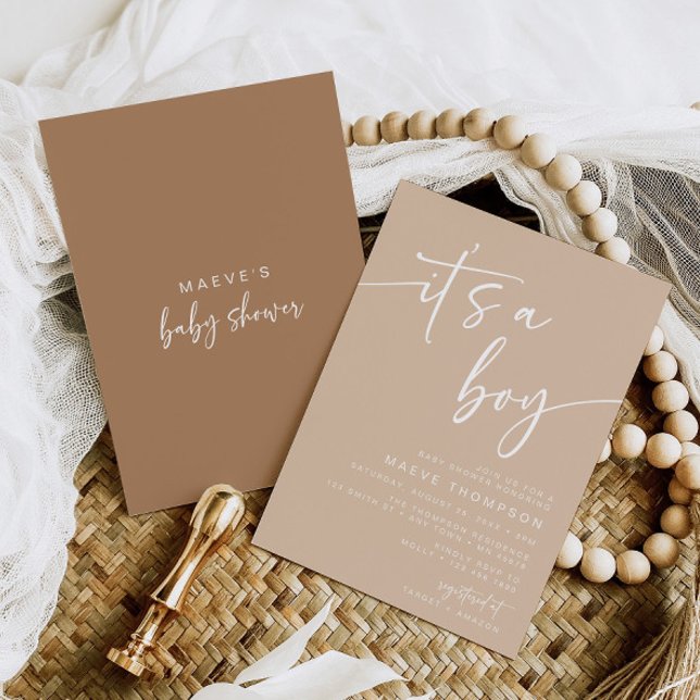 Taupe Baby shower Invitation Moderne C'est un garç (Créateur téléchargé)
