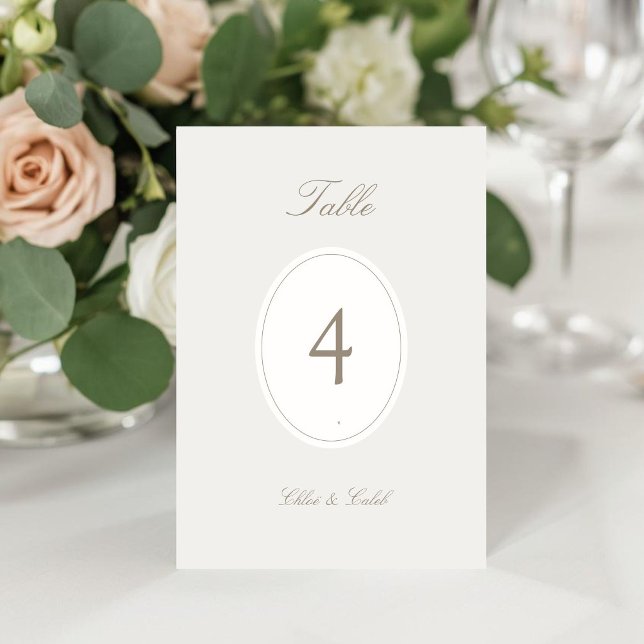 Taupe | Chic Ovale Écriture Table Carte Numéro de  (Créateur téléchargé)