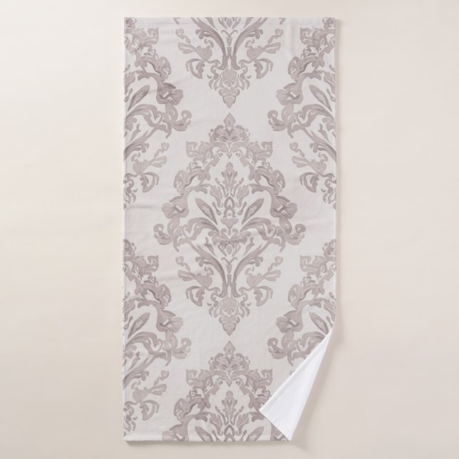 Taupe Doux Damassé Aquarelle Floral Classique (Serviette de bain)