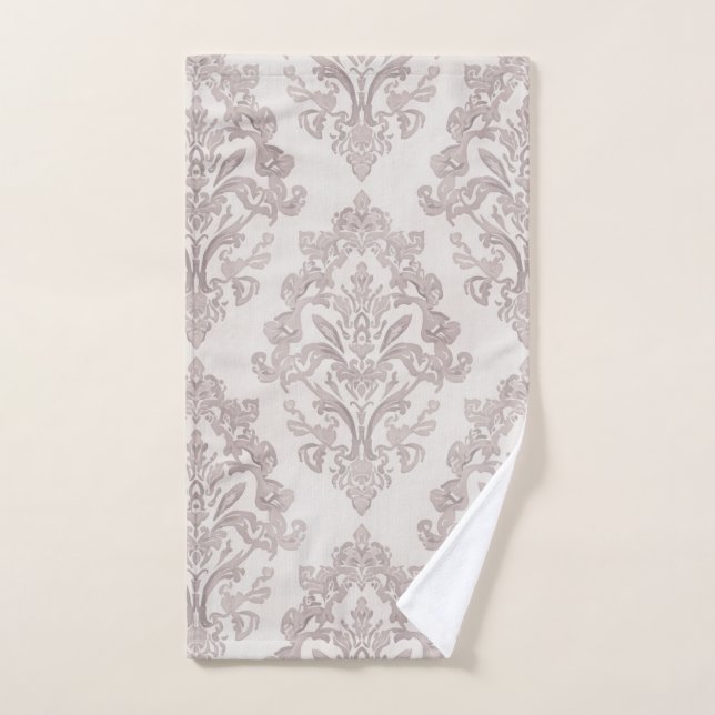 Taupe Doux Damassé Aquarelle Floral Classique (Serviette à main)