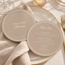 Taupe & Ivoire Menu de Mariage Personnalisé avec N