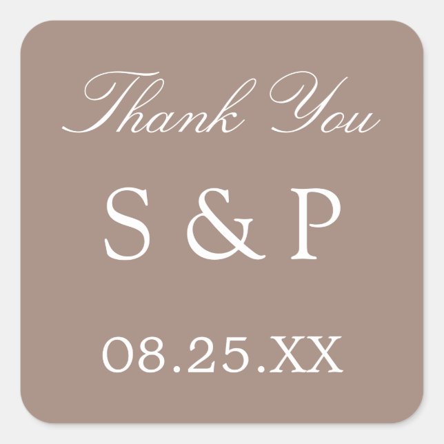 Taupe Mariage Favor Sticker Merci (Devant)