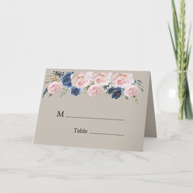 Taupe Marine bleu rose Peony Mariage Cartes de lie (Devant)
