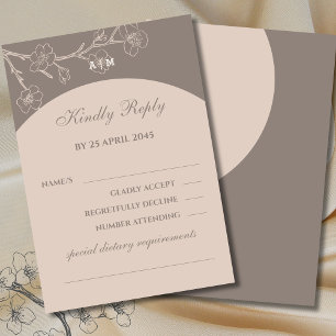 Taupe Monogramme Floral Japandi Mariage Carte RSVP