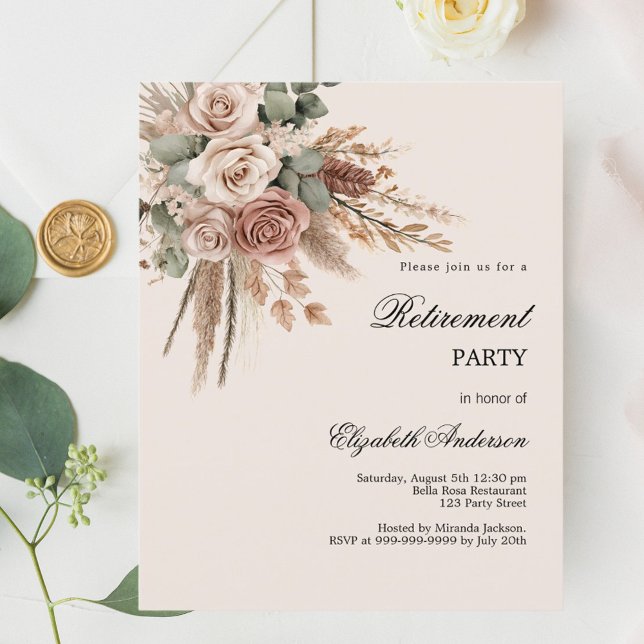 Taupe rose pampas de retraite invitation (Créateur téléchargé)