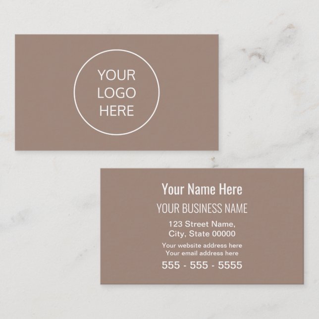Taupe Simple Modern Ajouter Votre Carte de visite  (Devant / Derrière)