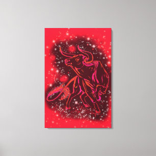 Taureau courant à la nuit étoilée rouge toile impr