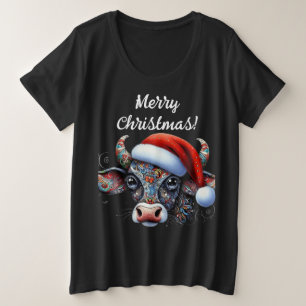 Taureau de vache de Noël avec/Santa Hat Art folklo