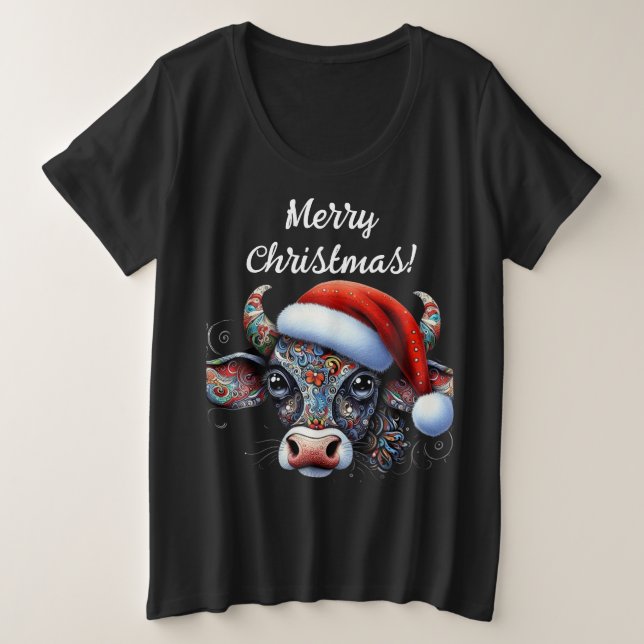 Taureau de vache de Noël avec/Santa Hat Art folklo (Design devant)