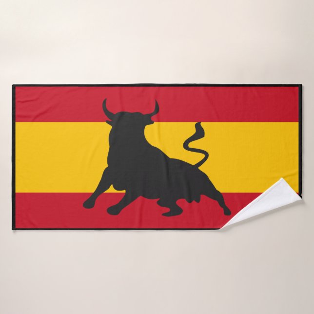 Taureau Silhouette Sur Drapeau Espagnol (Serviette de bain)