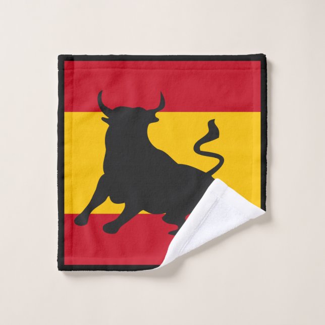 Taureau Silhouette Sur Drapeau Espagnol (Gant de toilette)