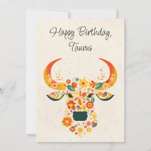Taurus Bull Zodiac Floral Carte d'anniversaire