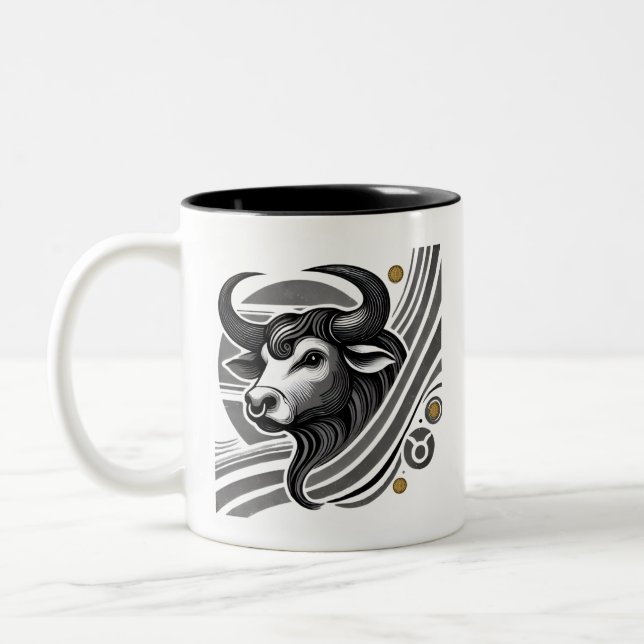 Taurus noir et blanc Zodiac Mug (Gauche)