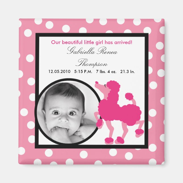 {TBA} 2"x2"Pink Poodle Paris Magnet Faire-part (Devant)