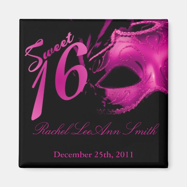 {TBA} 2"x2" Sweet 16 Hot Rose Party Favor Magnet (Devant)