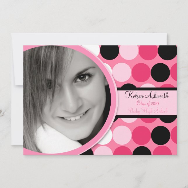 {TBA} 5x7 Pink Polka Photo Graduation Invitation (Devant)