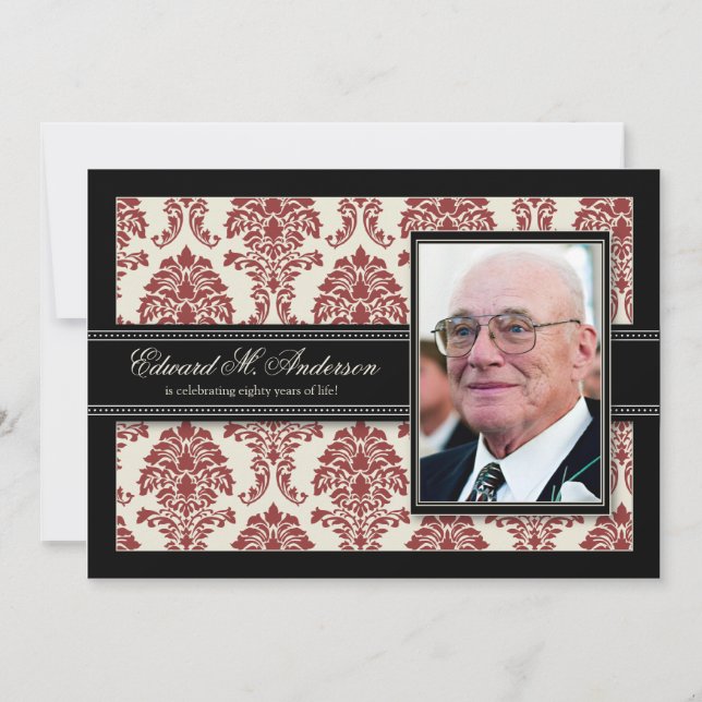 {TBA} Années d'or Damask Birthday Invitation (roug (Devant)