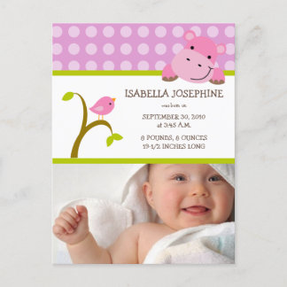 {TBA} Hippo & Birdie Baby Girl Faire-part de naiss