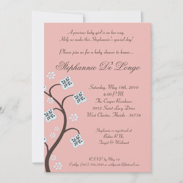 {TBA} Invitation de Baby shower Floral bleu rose 5 (Devant)