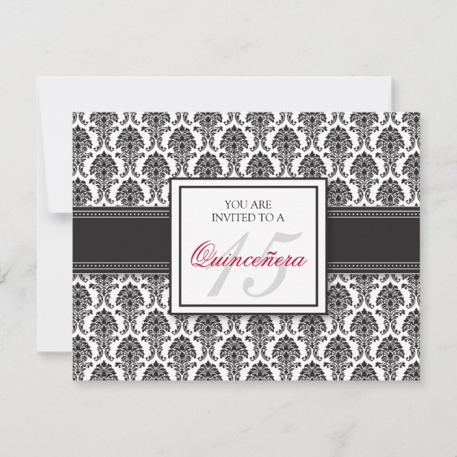 {Tba} Invitation noire ANGLAISE de Quinceanera de (Devant)
