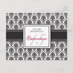 {Tba} Invitation noire ANGLAISE de Quinceanera de