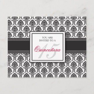 {Tba} Invitation noire ANGLAISE de Quinceanera de