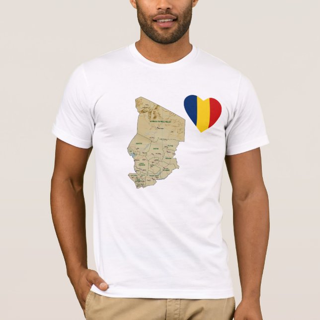 Tchad Drapeau Coeur et carte T-shirt (Devant)