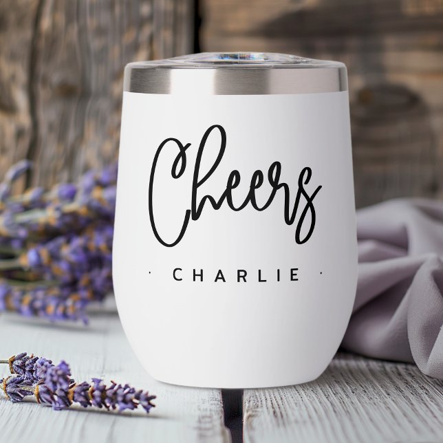 Tchin nom personnalisé écriture moderne (Cheers modern script custom name thermal wine tumbler)