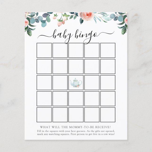Tea Baby shower Bingo Carte de jeu (Devant)