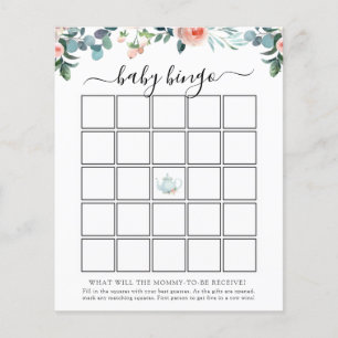 Tea Baby shower Bingo Carte de jeu