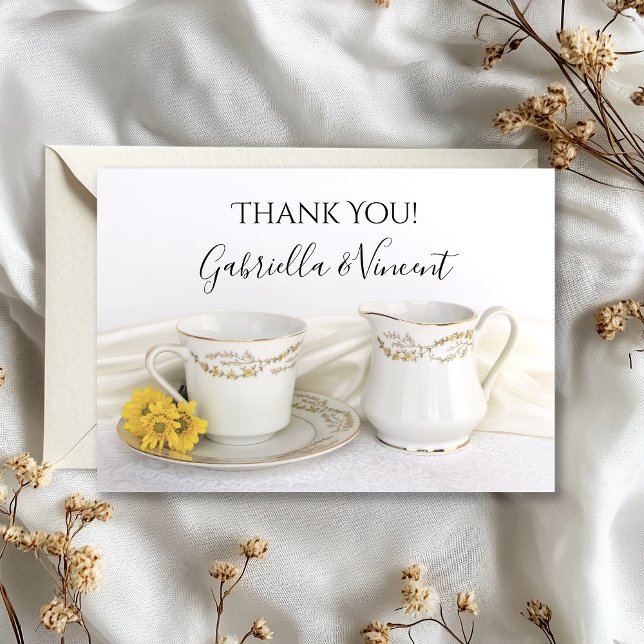 Tea Cup and Yellow Daisies Mariage Merci Note (Créateur téléchargé)