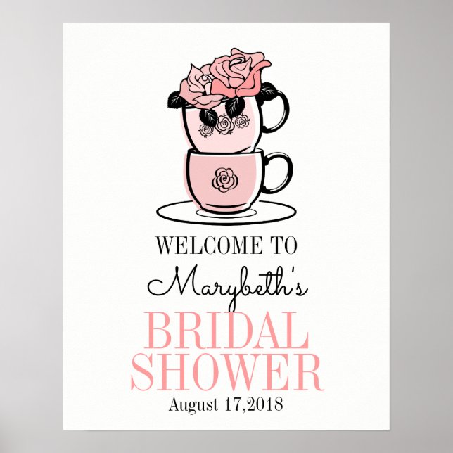 Tea Cup Bridal Shower Welcome Sign Poster (Devant)